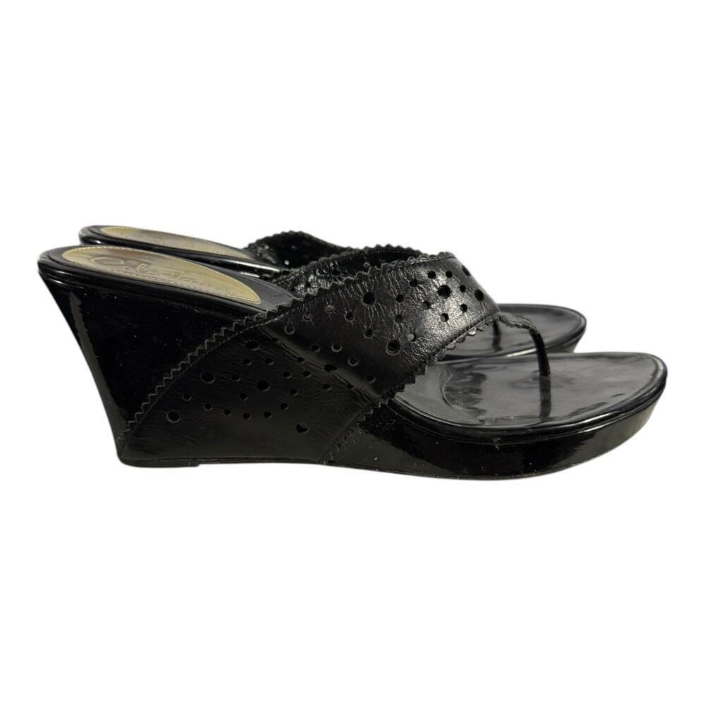 Cole Haan Black Leather Wedge Sandals Women’s Size 10B Open Toe Slip-On